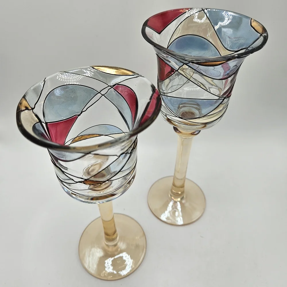 PartyLite Colorful Mosaic Calypso Votive Stemmed Candle Holders Set of 2 - Picture 2 of 6